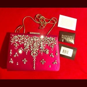 Badgley mischka pink jeweled evening bag